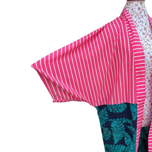 Studio 189 x Okay Africa Pink Blue Green Kimono Open Cardigan Silk Cotton Medium - Picture 5 of 8
